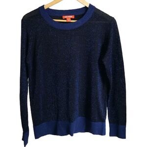 𝅺3/30$ JOE FRESH Navy Blue Metallic Thin Knit Crewneck Sweater Size Large